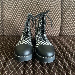 Bamboo Checkered Combat Boots